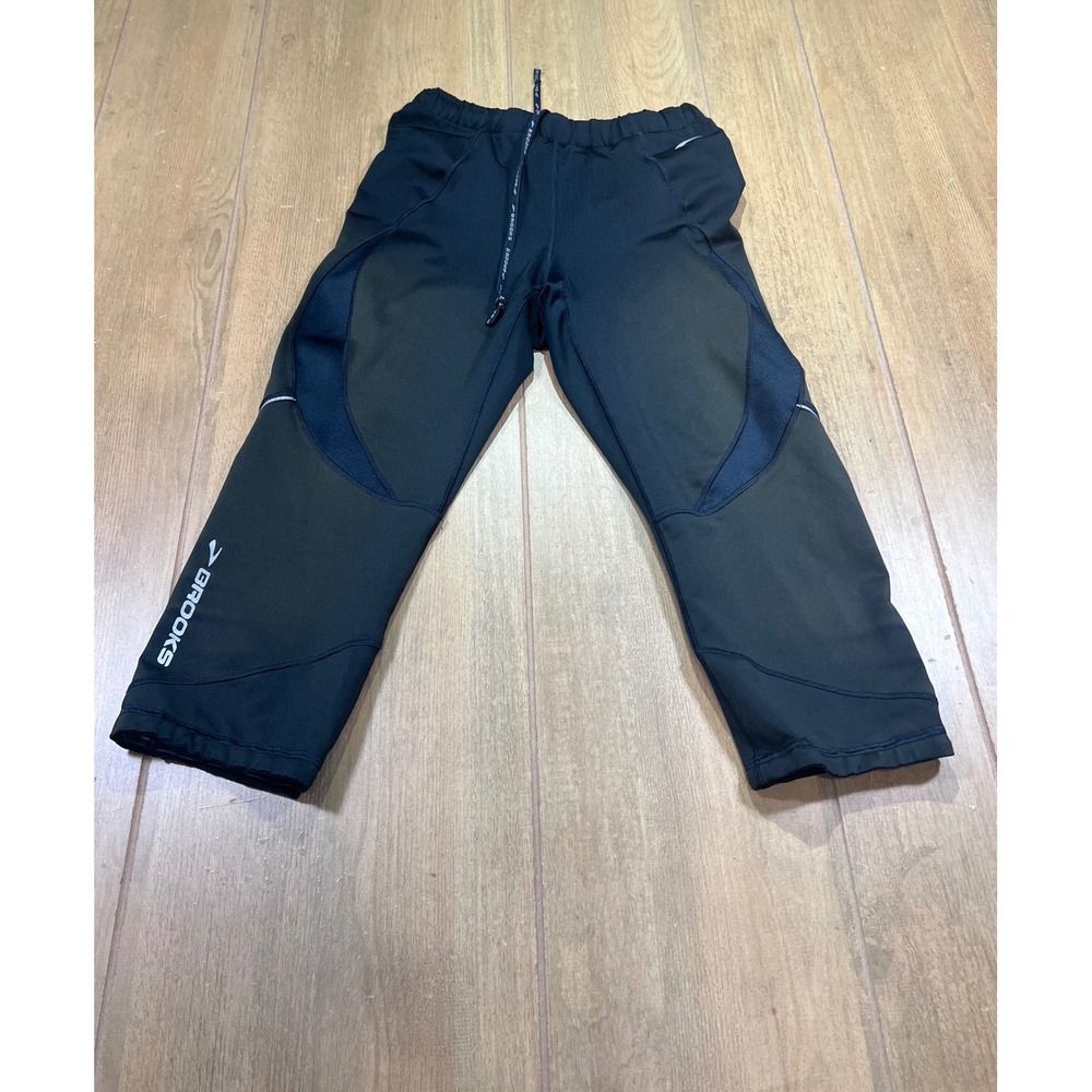 Brooks Mens Black Running Capri Leggings Mesh Panels Reflective Training Pants